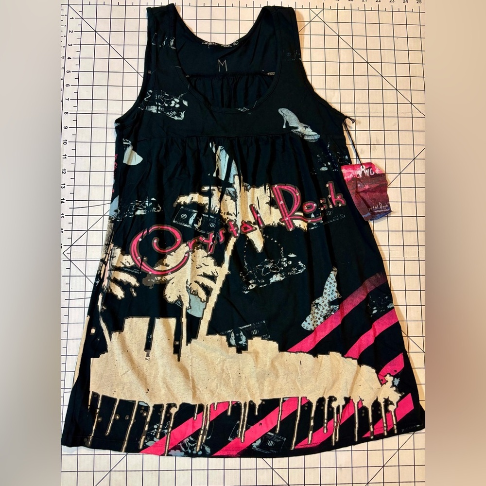 NWT Christian Audigier Women’s Size Medium Black Crystal Rock Hollywood Shirt